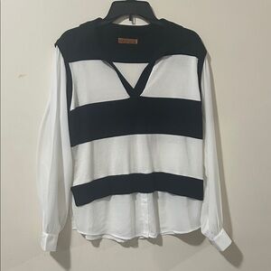 Belldini Black and White Striped Blouse